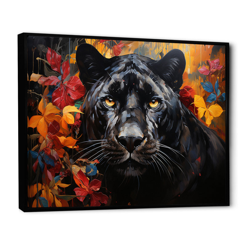 Panther Elusive Panther Collage - Animals Wall Decor, Cadre flottant noir, H 24 po x l 32 po x P 1 po