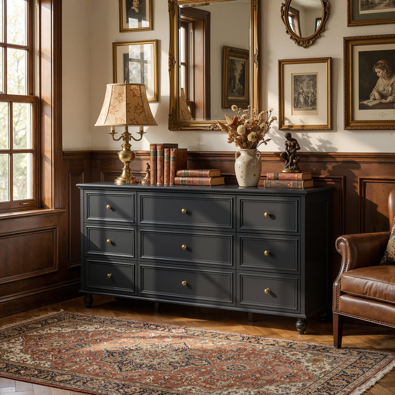 9 Drawer Double Dresser, Black