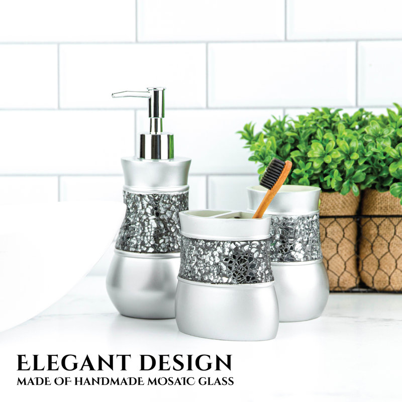 Brushed Nickel and Mosaic Glass 6-Piece Bathroom Accessory Set