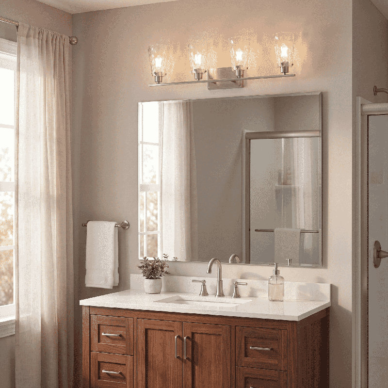 Amabella 4-Light Dimmable Nickel Vanity Light, 9.25" H x 32.5" W x 32.5" D, 4 Lights