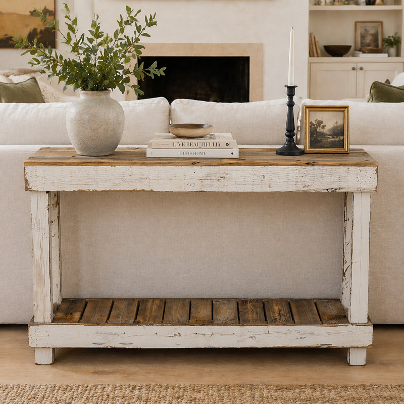 46" Luxe Reclaimed Wood Console Table White Combo, White/Natural, 46"