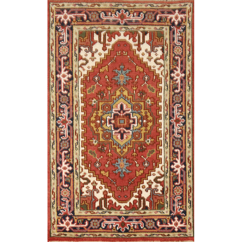 Tapis orange à motif géométrique orange Heriz Serapi 3 x 5