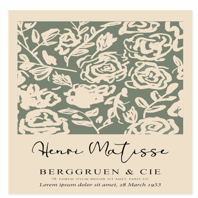 Floral Sage Green Matisse Flowers Roses Bohemian Unframed Art Print