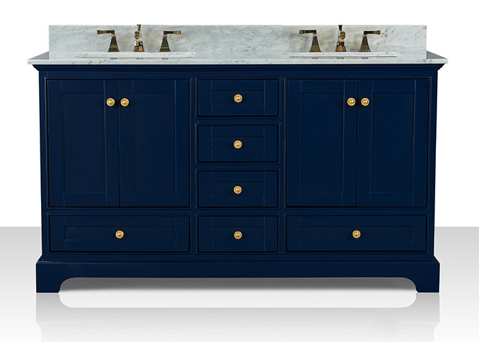 Audrey 60'' W Double Vanity, Gold, White, Carrara White