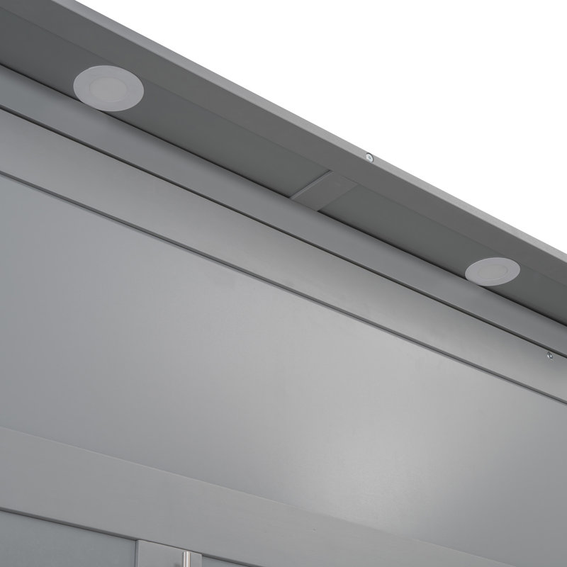 Lit escamotable double pleine grandeur avec tablettes, tiroirs et lumières DEL, Gris