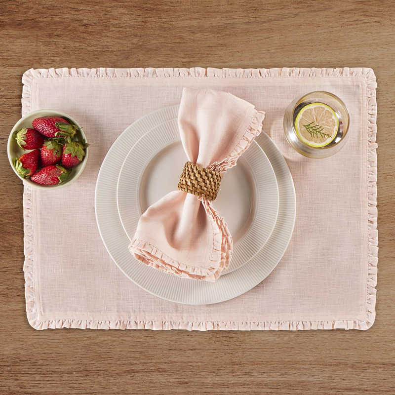 Juliette Ruffle - 100% Pure Linen Dinner Napkins, Peach Cloud