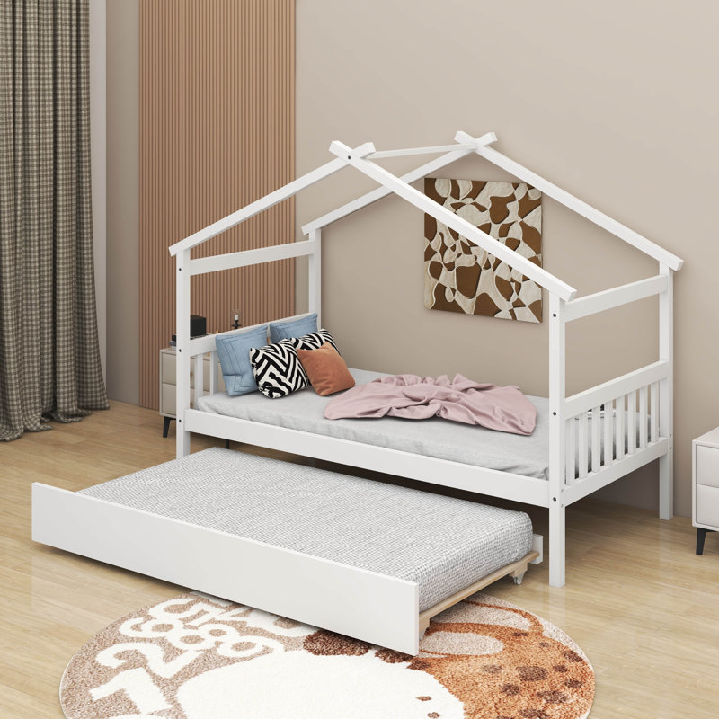 Lit simple en bois avec lit gigogne, Simple, Blanc