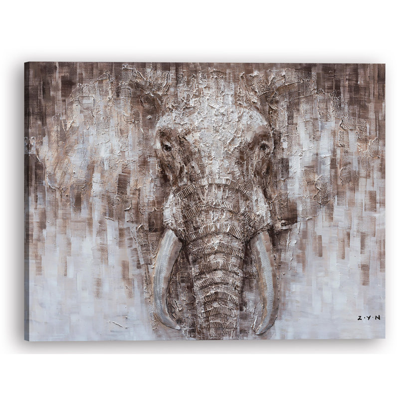 Mystérieux éléphant - peinture sur toile tendue, H 36 po x l 48 po x P 1,5 po