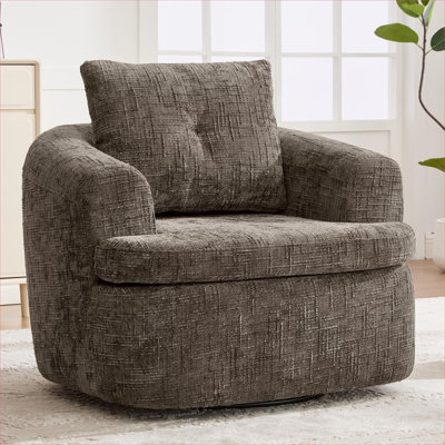 Fauteuil d'appoint touffeté tonneau pivotant à 360 ° en chenille de ton brun pour salon