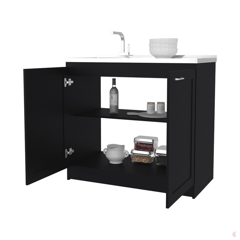 Armoire de base avec double porte et tablette intérieure Haivana, Noir, noir, noir, noir
