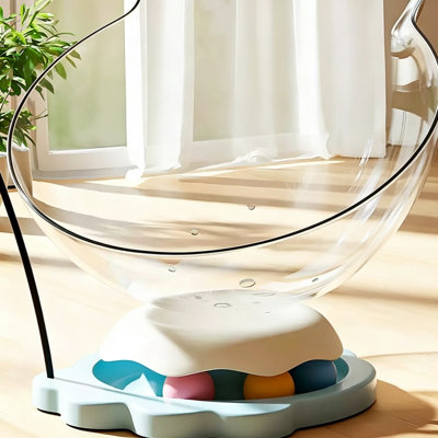 Lit pour chat à tête d'espace de chat transparent avec jouet boule de jeu, jouet multifonctionnel pour chaton avec ventouses à baguette en plumes, animal de compagnie interactif pour soulager l'ennui des chats d'intérieur