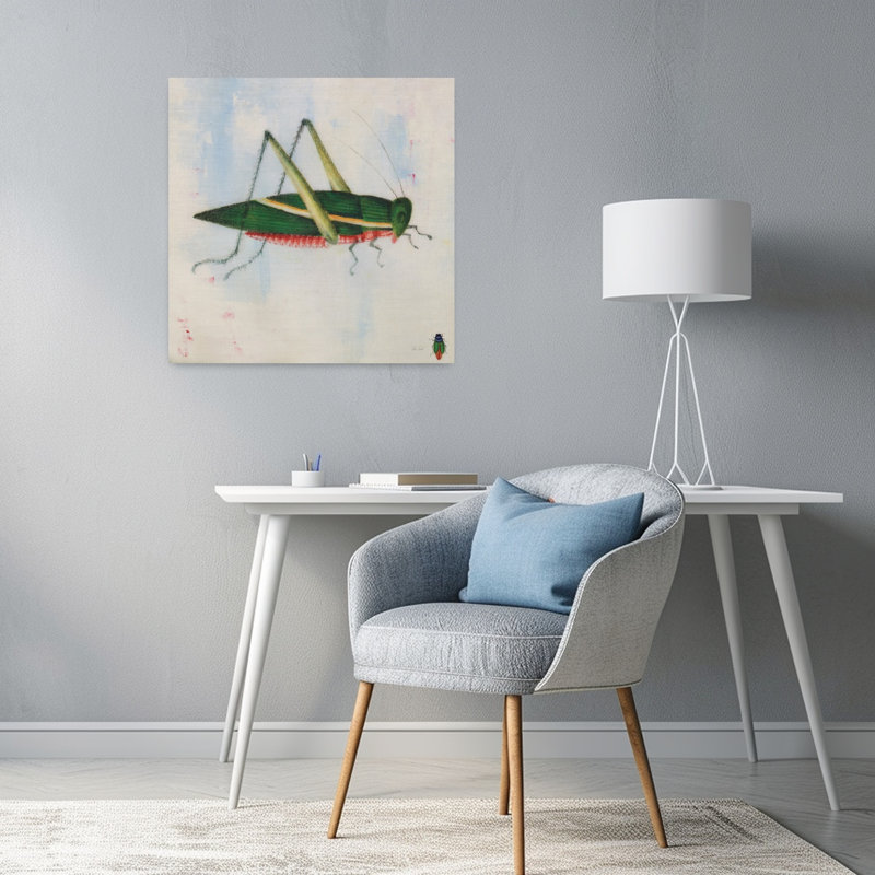 Art de sauterelle verte rétro, H 24 po x l 24 po