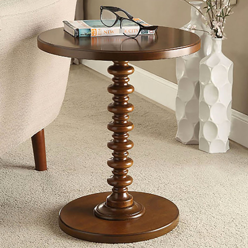 Table d'appoint ronde en noyer - Placage de bois compact pour les petits espaces 22,5 po x 17,5 po 17,5 po, Walnut