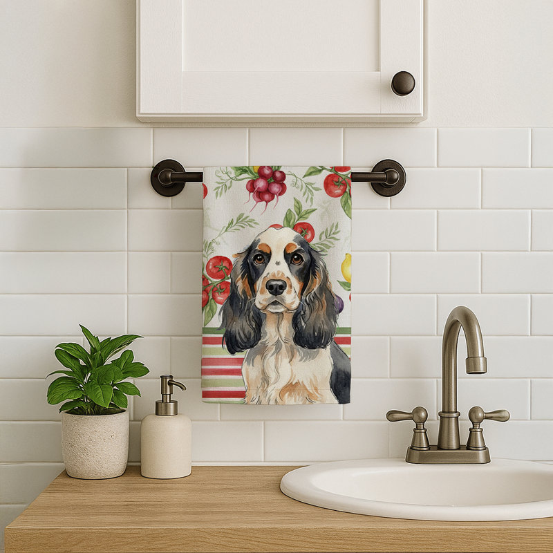 Parti Cocker Spaniel Vegetables Kitchen Towel, Parti Cocker Spaniel