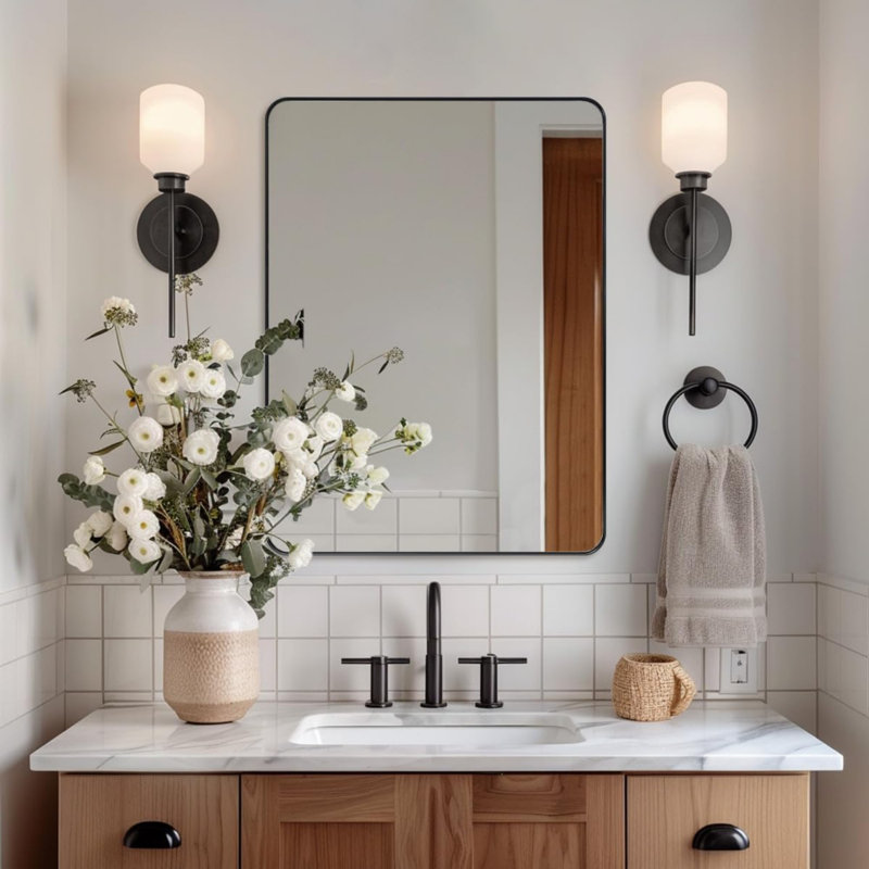 Miroir rectangulaire en acier inoxydable Inse, Noir mat, 48 po x 36 po