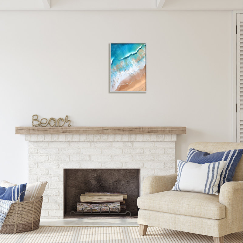 Gray Floater Framed Abstract Aerial Sea Waves Canvas Print