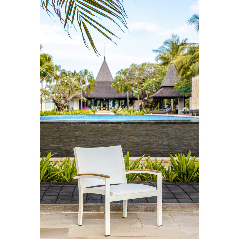 Tribeca Aluminum Teak Sling Stacking Lounge Chair, White/Brown