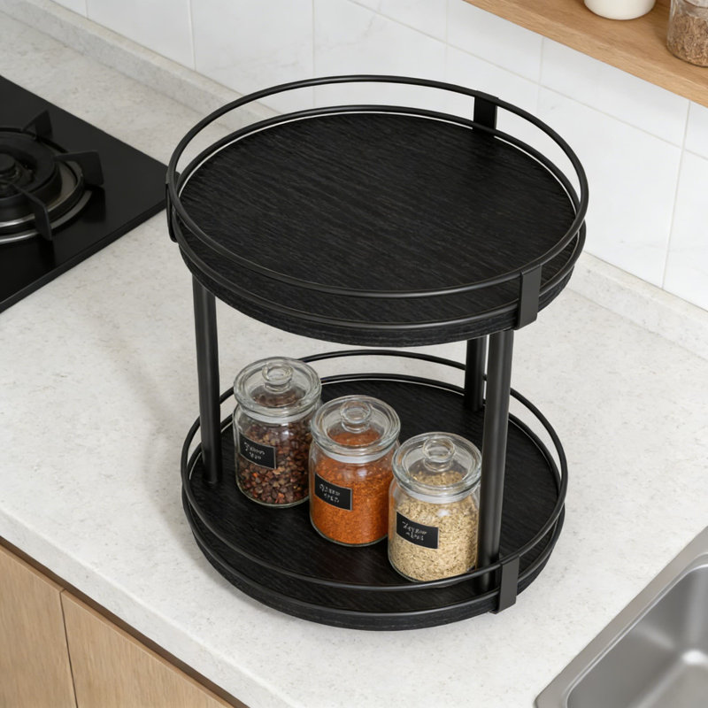 Étagère à épices paresseuse à 2 niveaux avec rotation à 360 degrés, plateau tournant en bois pour armoires de cuisine, comptoir et garde-manger
