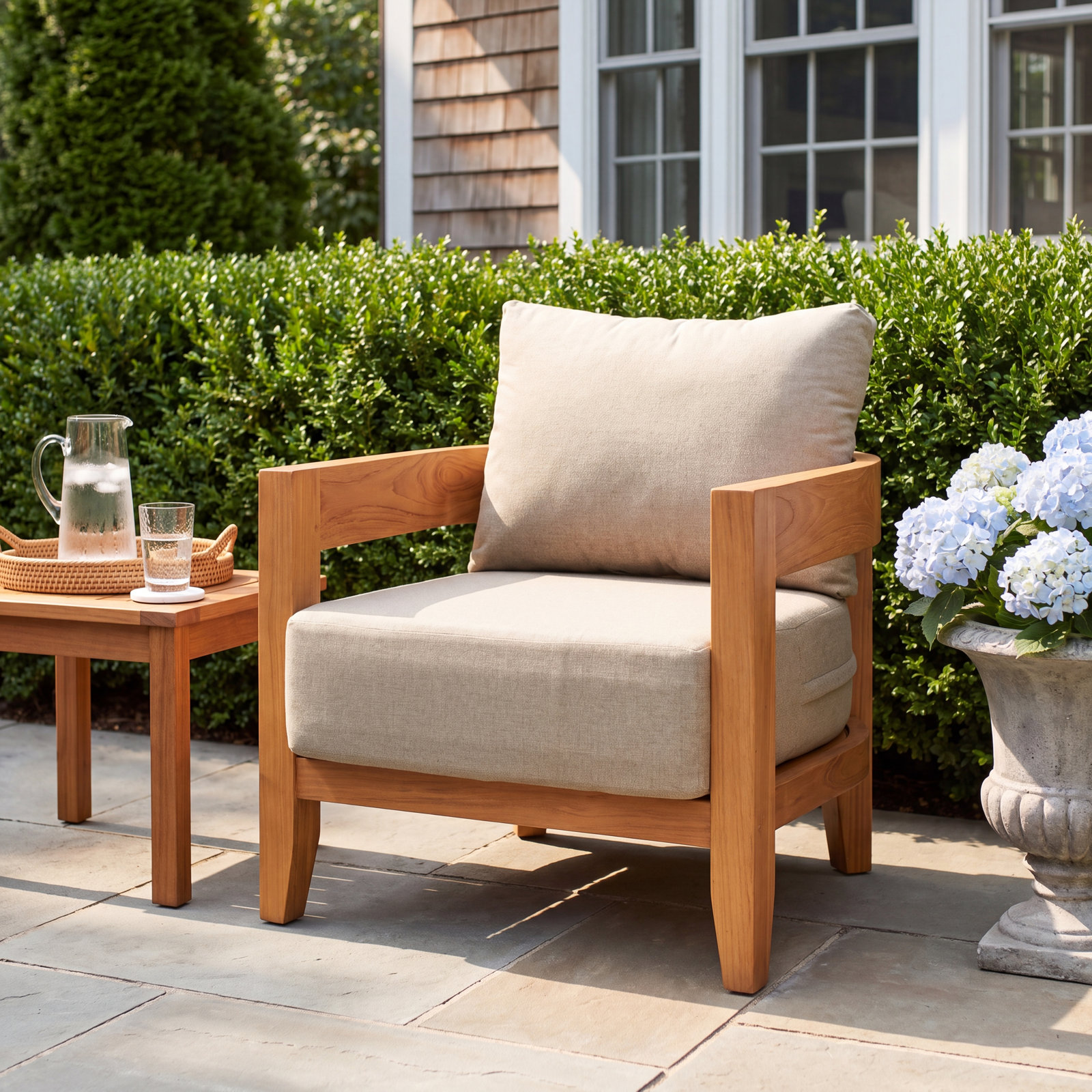 Keaton Teak Outdoor Lounge Chair With Cushions, Beige