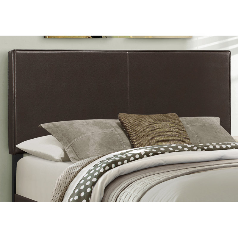 Grand lit tapissier avec tête de lit simpliste en tissu d'ameublement en cuir brun foncé
