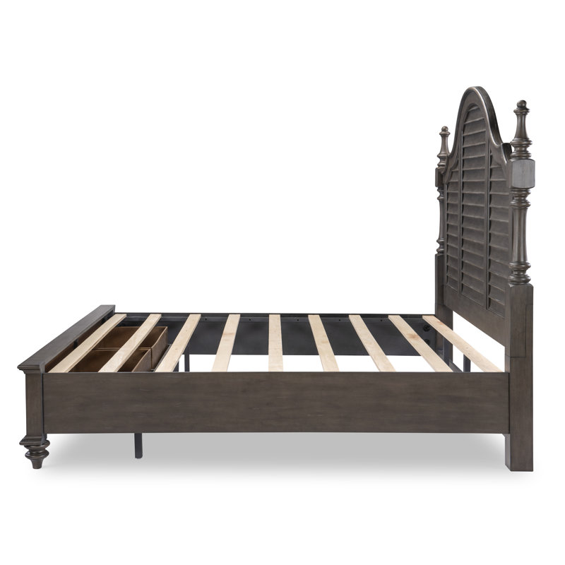 Gray Queen Wood Poster Bed with Storage Drawers