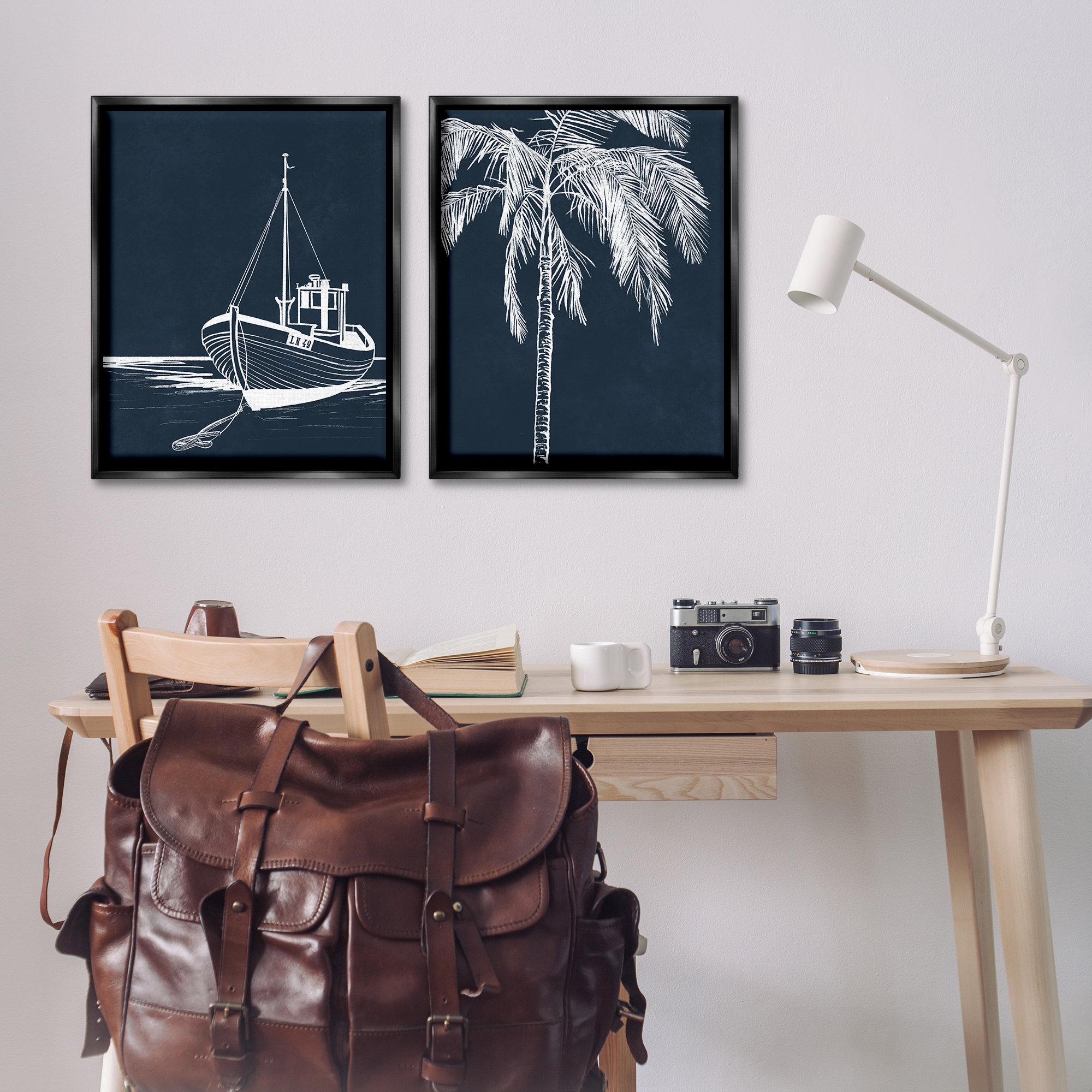 Bay Isle Home™ Blue Boat & Palm 2 PC Framed Floater Canvas Set by Leah ...
