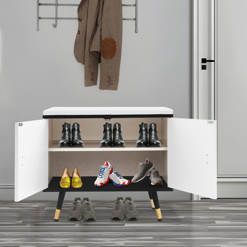 23.6*12.6 In Shoe Storage Bench, Black/White