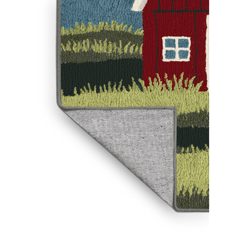  Washable Red Barn Farm Area Rug, Rond 5 pi