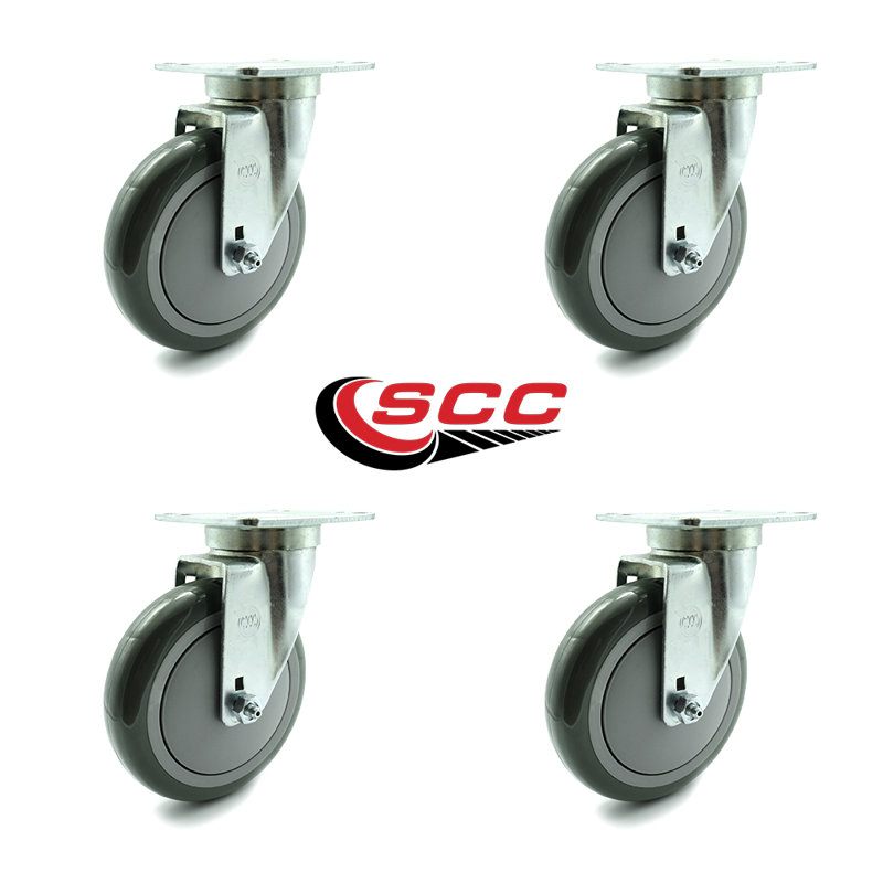 SCC - Ensemble de 4 roulettes pivotantes en polyuréthane jaunes 5 po x 1,25 po - Ensemble de 4