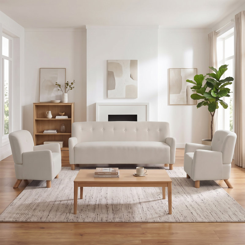 Ensemble de canapé et fauteuils capitonnés 3 pièces Hearthline pour petit espace, Beige