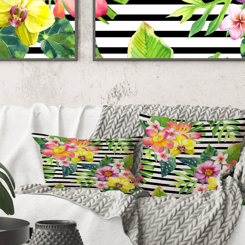 Housse de coussin décoratif 36" bouquet avec lily dahlia begonia feuilles orchidées, 16 po x 16 po, Bourre en polyester