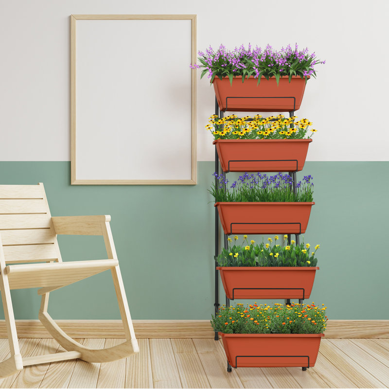 Jardinière verticale surélevée à 5 niveaux, Rouge
