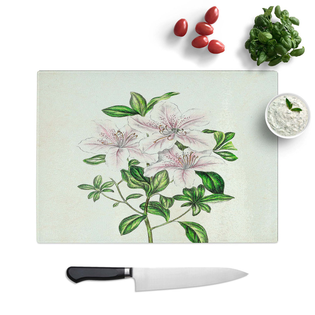 Glass Illustration of Pink Azaleas Chopping Board