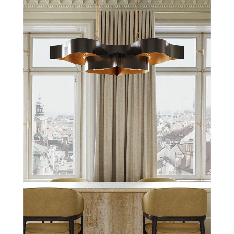Lustre ovale blanc Grand Lotus, Noir satiné