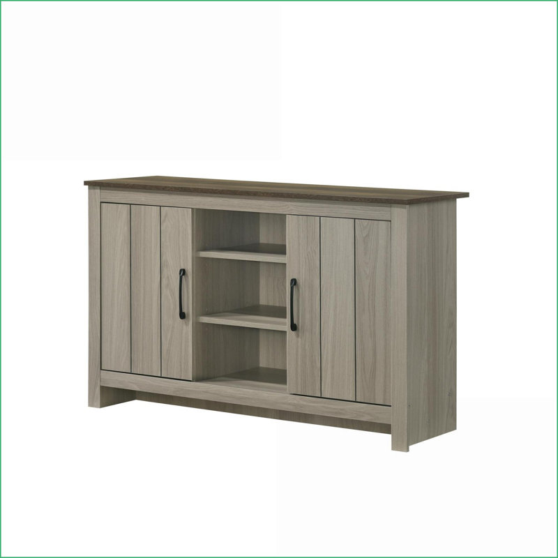 Console en chêne gris avec 2 armoires Tablettes - Rangement caché & amp; Gestion des câbles pour le vestibule