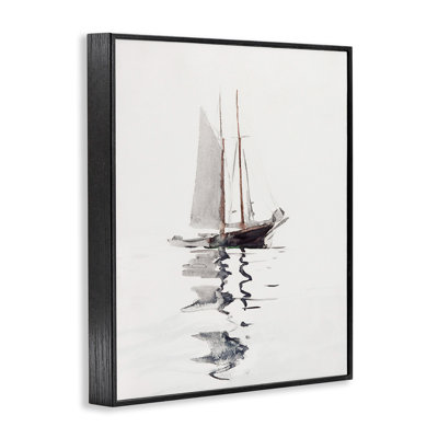 " Tranquil Sailboat Vessel Floating Lone Ocean Reflection " by Lettered And Lined