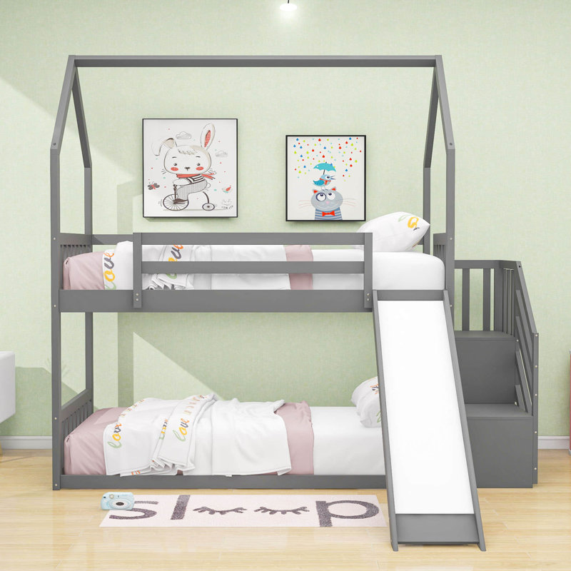 Lemeiux Kids Twin Over Twin Bunk Bed, Gray