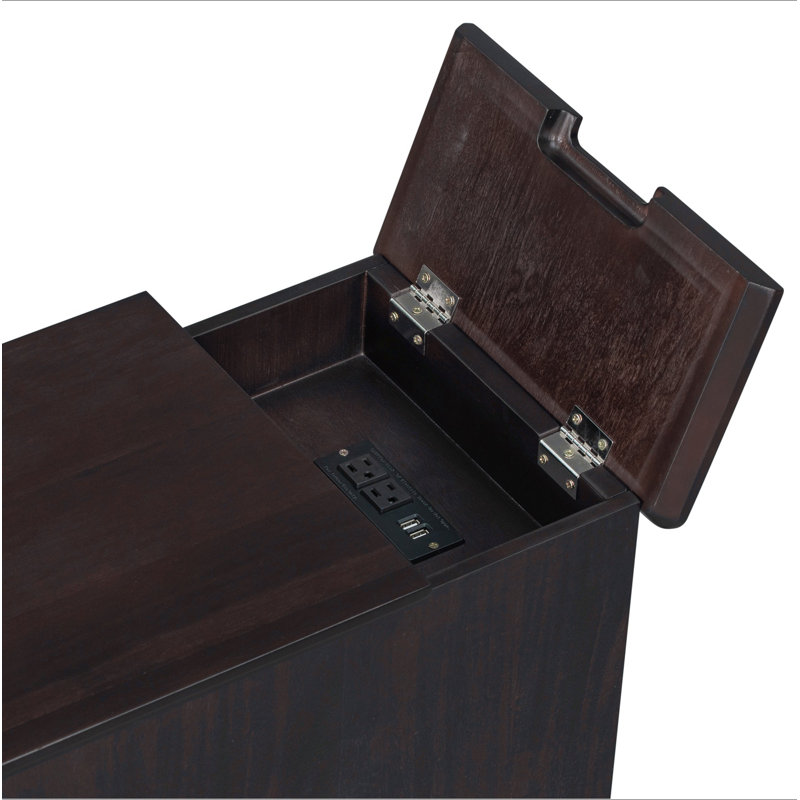 Table d'appoint Classic Vintage Livingroom avec ports USB et un tiroir multifonctionnel avec porte-gobelets, Espresso antique