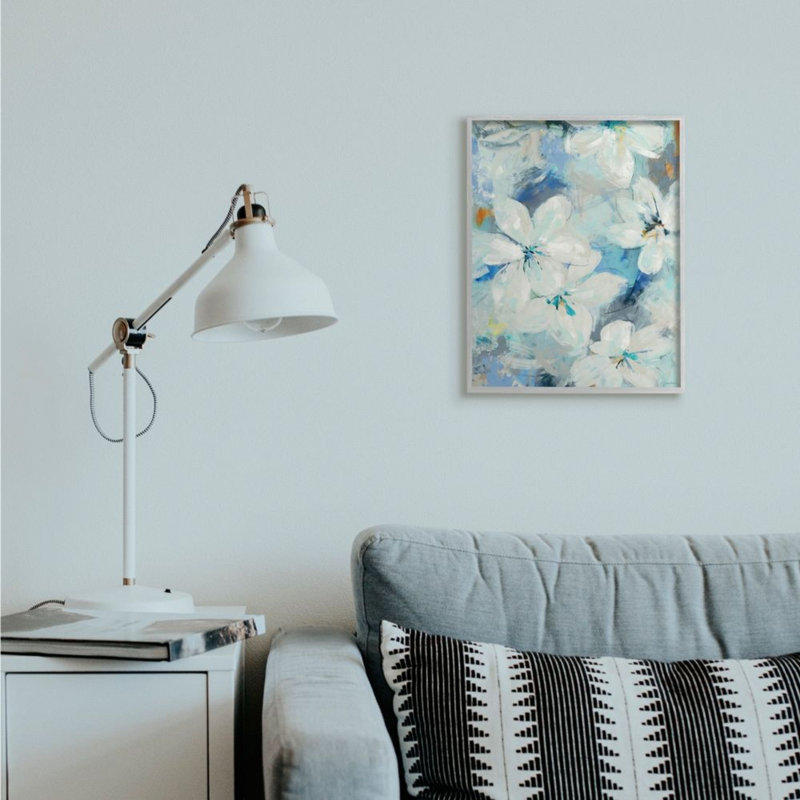 Fleurs de lis blanc abstrait bleu - impression, H 20 po x l 16 po x 1,5 po, Estampe numérique Farmhouse