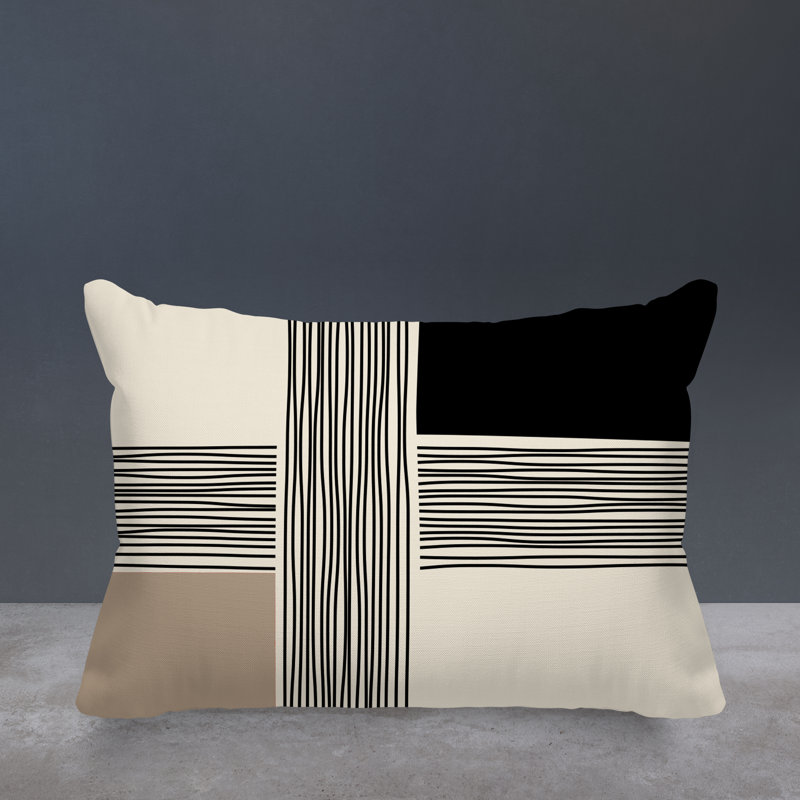 Housse et insert de coussin rectangulaire intérieur / extérieur en polyester filé Cassie, Beige, H 18 po x l 25 po