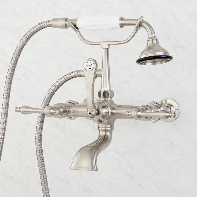 Robinet de baignoire mural style téléphone avec poignées levier, Nickel brossé