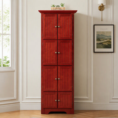 Meuble de rangement d'angle à 4 niveaux avec 8 portes, haut et spacieux, idéal pour la cuisine, le garde-manger, la bibliothèque ou l'organisation de la salle de bain, dans une maison de style campagnard.