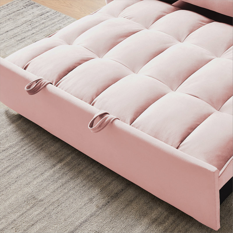 Canapé-lit rembourré Cubbindall, canapé-lit, canapé en velours, canapé moderne, canapé d'appoint, Velours rose 1