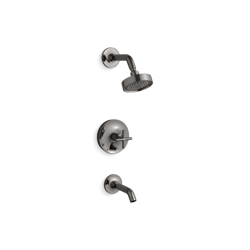 Purist® Pressure-Balancing Thermostatic Tub and Shower Faucet, Vibrant Titanium, Cross Handle, 2.5 GPM