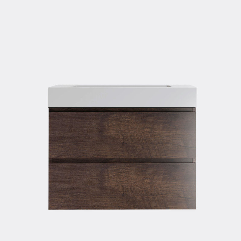Ensemble de meuble-lavabo mural simple 29,9 po Dessirae, Brun, Blanc