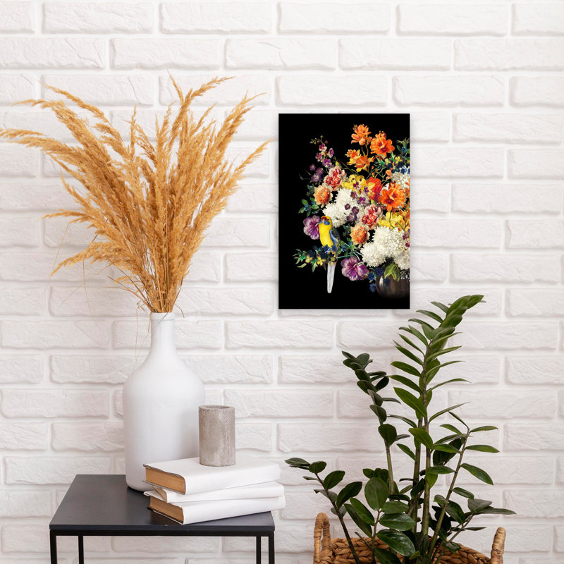 Art mural contemporain, "L'oiseau dans la nature morte", H 18 po x l 12 po