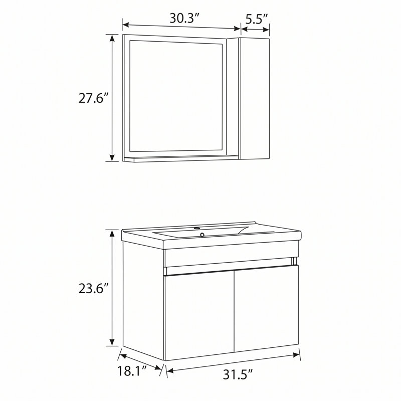 Ensemble de meuble-lavabo mural simple 32 po avec armoire à pharmacie Adair, Matte White