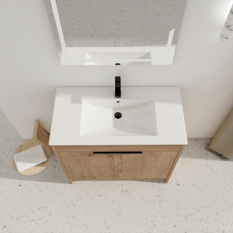Addisun Single Bathroom Vanity Set, White, Imitative Oak, 36"