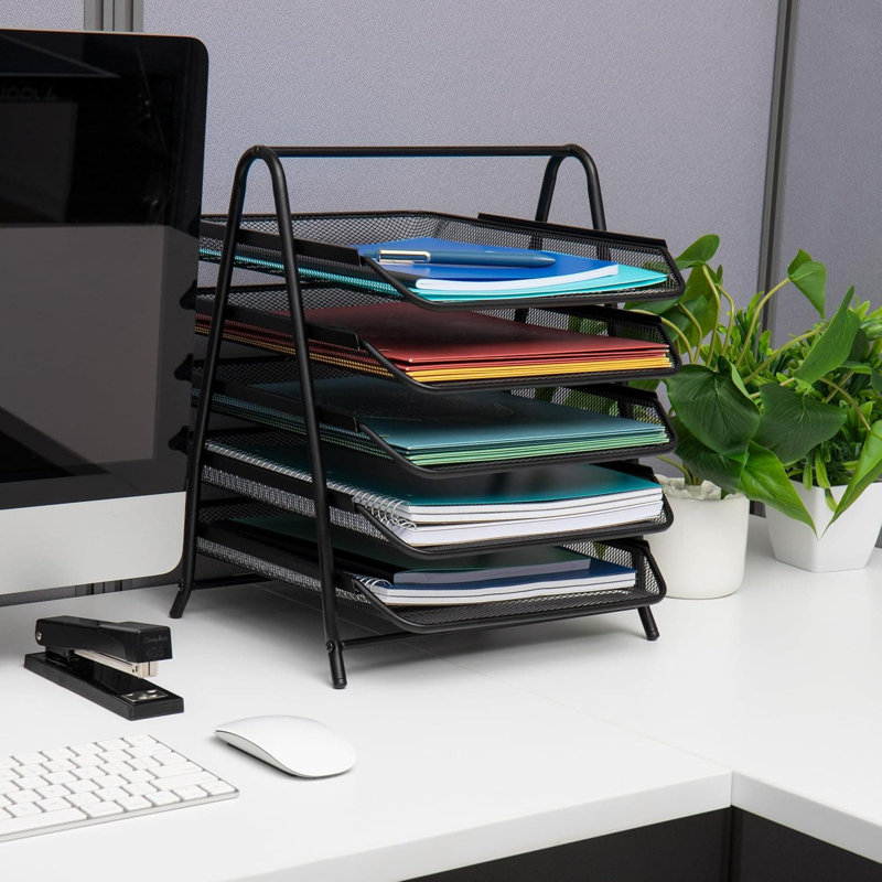 Black Mesh 2-Pack 5-Section Vertical Desktop File Sorter Organizer