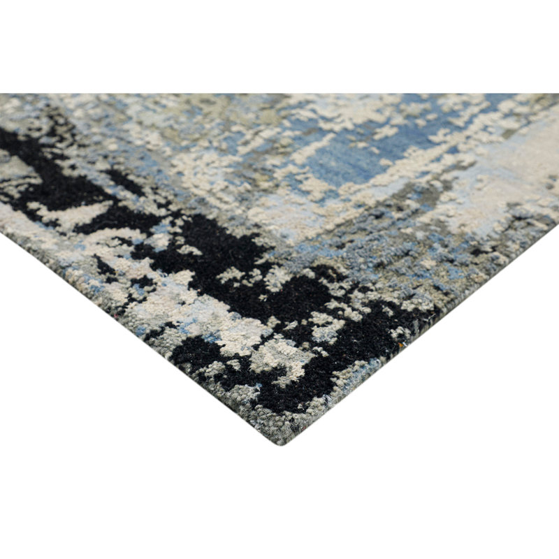 Handmade Silk and Wool Abstract Area Rug, Rectangle 8' x 10'